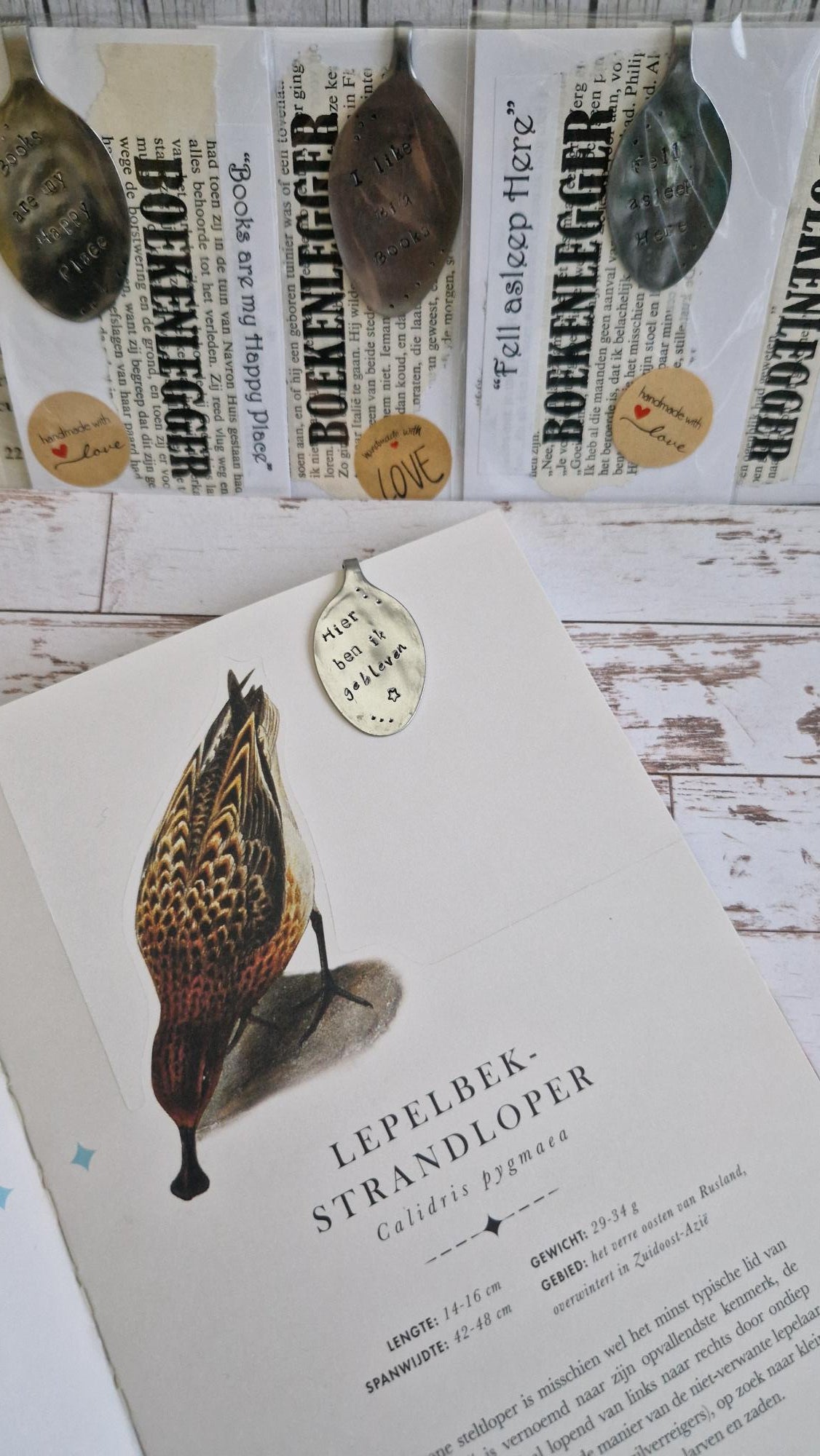 Bookmarks with hand-stamped text