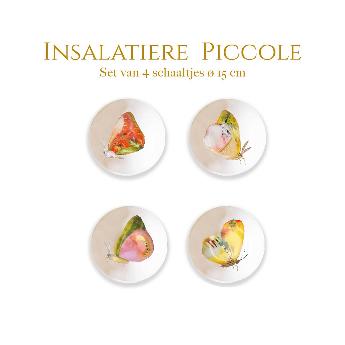 La Dolce Vita di una Farfalla – Insalatiere Piccole | Set van 4 Porseleinen Schaaltjes