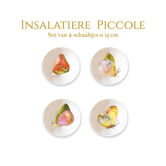 La Dolce Vita di una Farfalla – Insalatiere Piccole | Set van 4 Porseleinen Schaaltjes