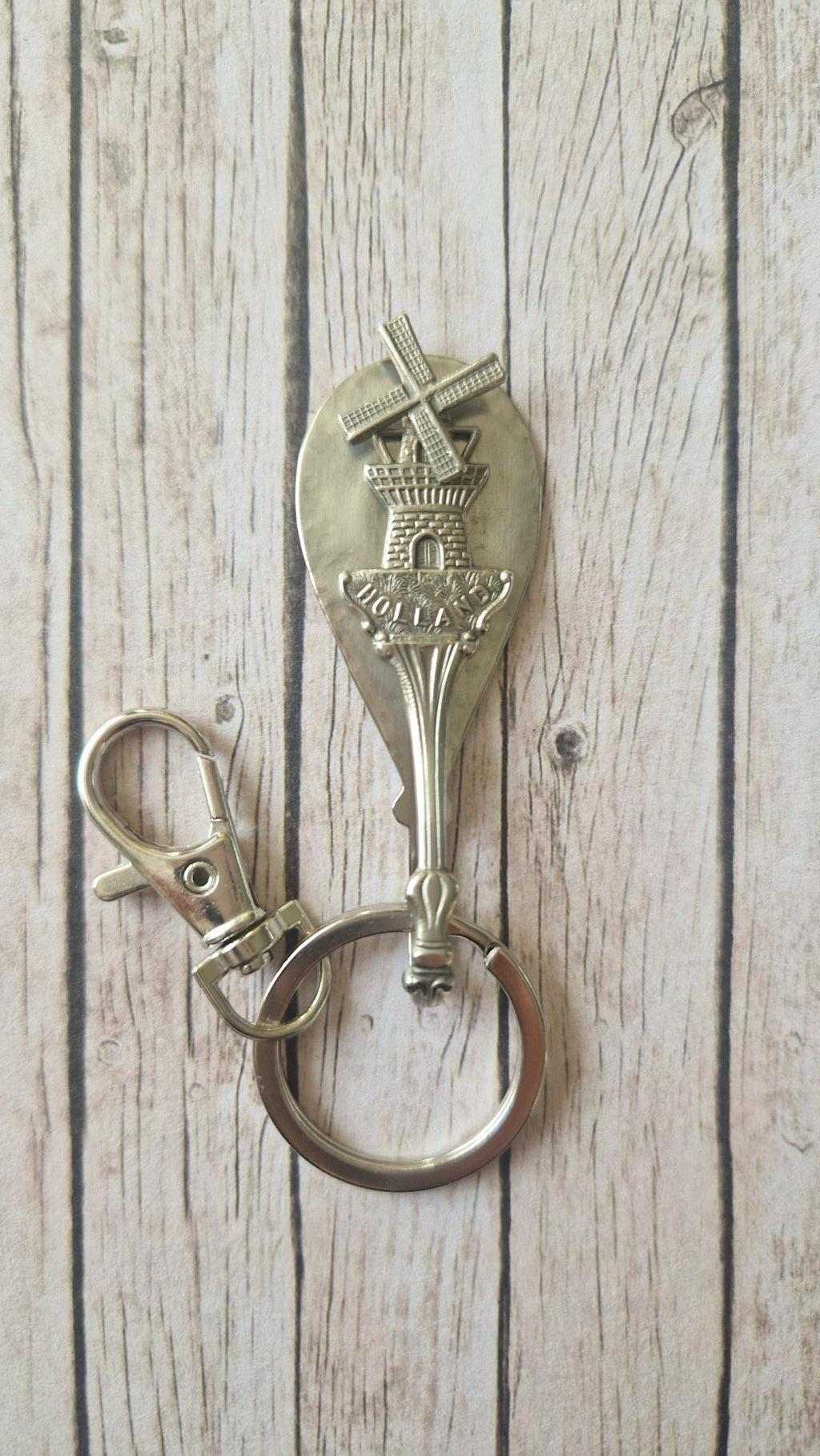 Sleutelhanger van vintage theelepeltje met molentje