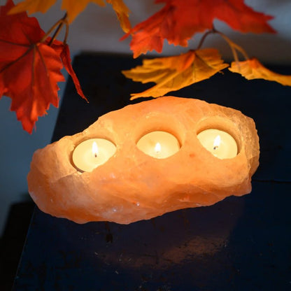 Tea light holder x3 Salt stone - orange/pink