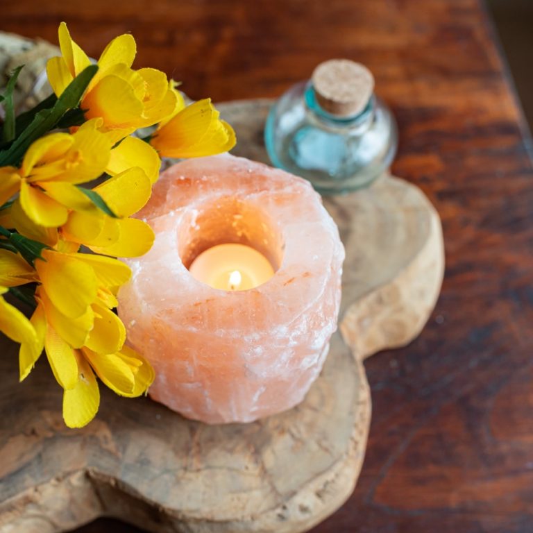 Tea light holder Saltstone - orange/pink