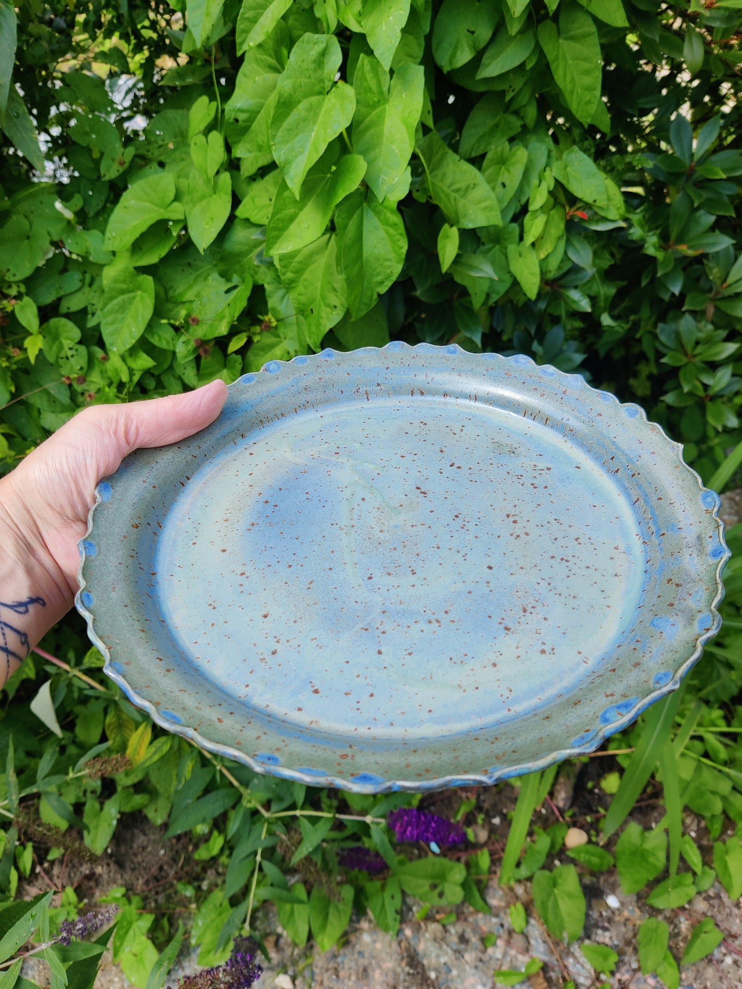 Plate blue/green speckled