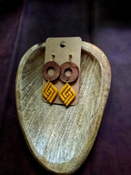 Yellow rhombus earrings with wooden ring