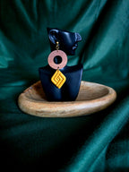 Yellow rhombus earrings with wooden ring