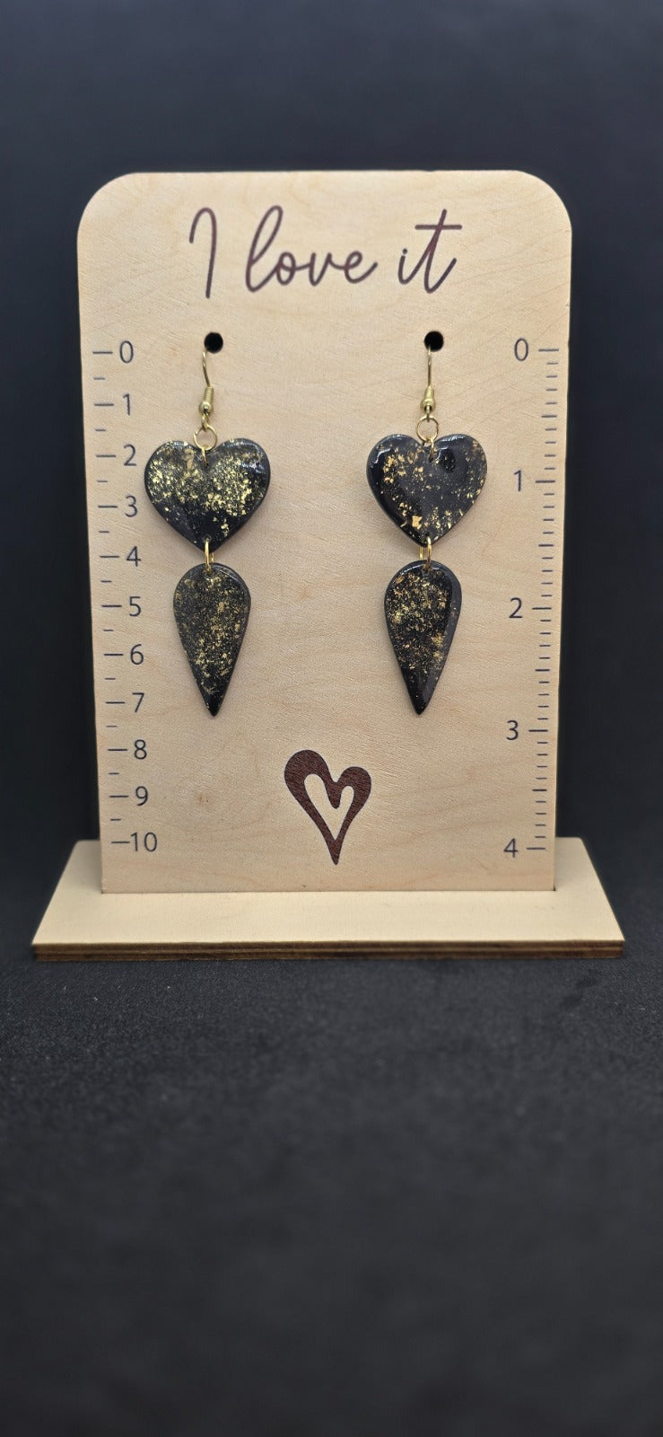 Dangling gold and black hearts