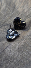 Mini gold-black heart earrings