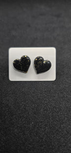 Mini gold-black heart earrings