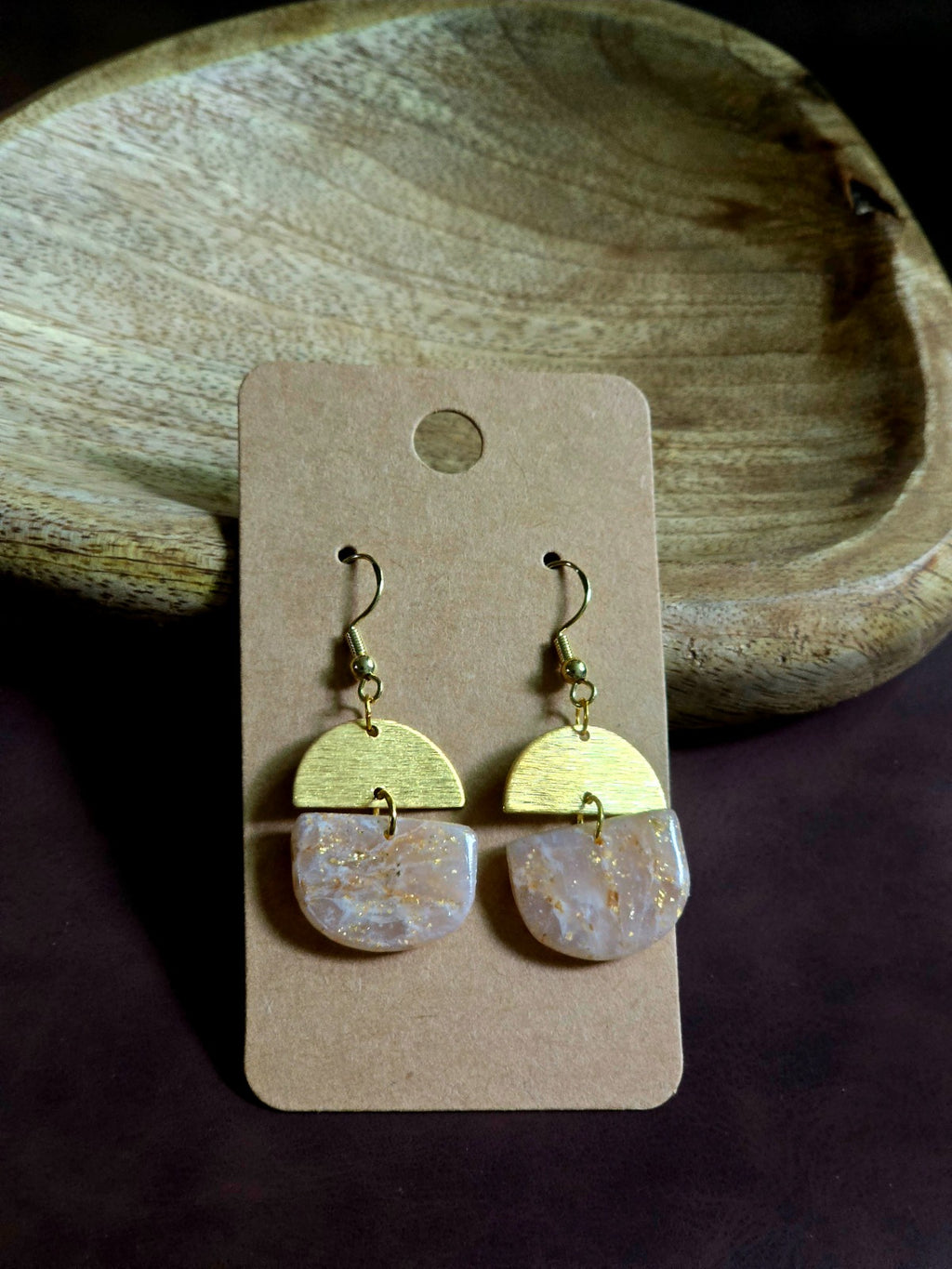 Half-circle brass earrings with polymer clay stone