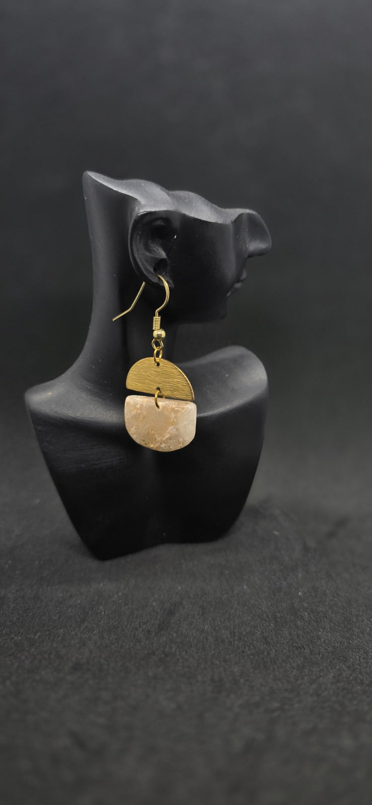 Half-circle brass earrings with polymer clay stone