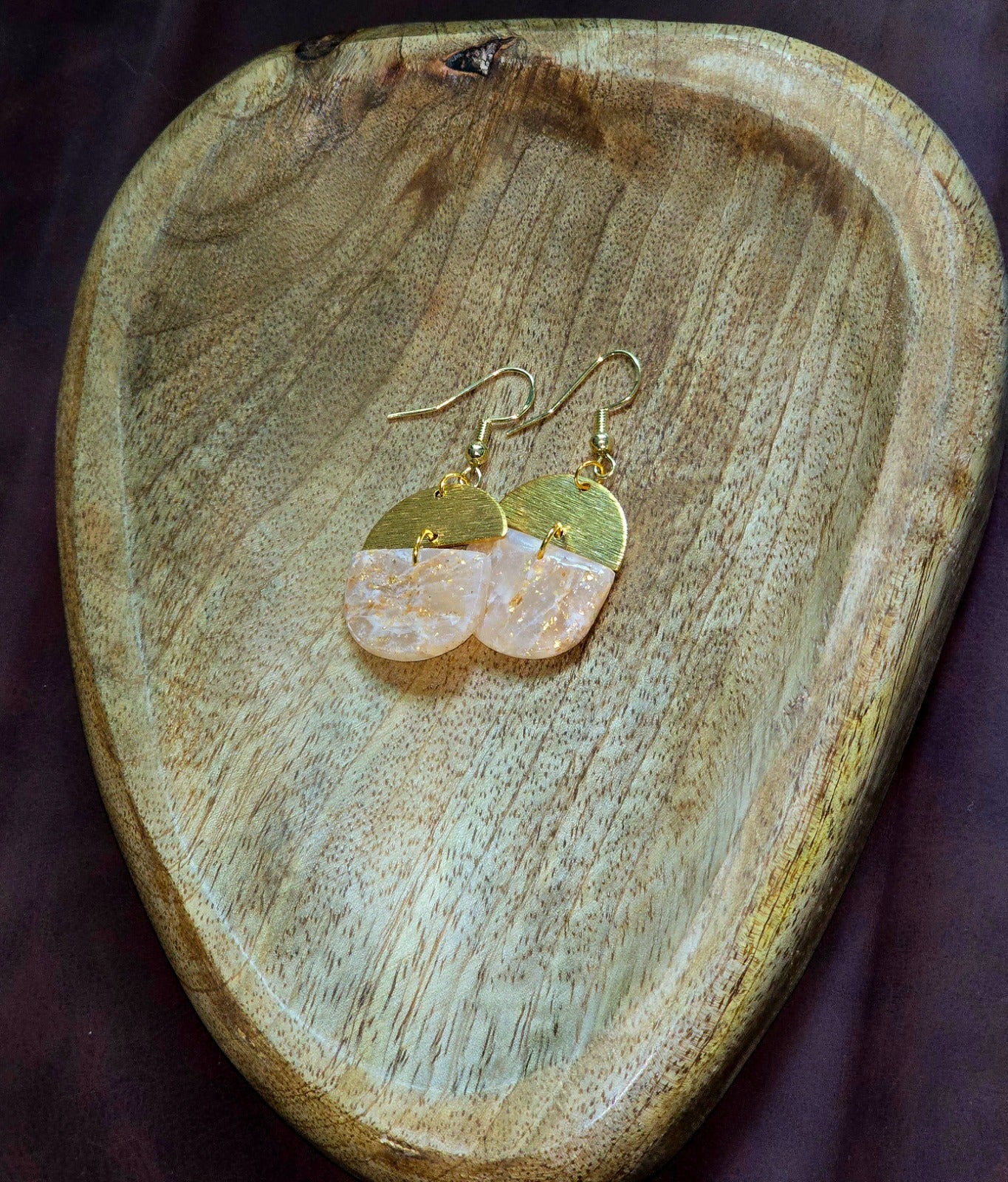 Half-circle brass earrings with polymer clay stone