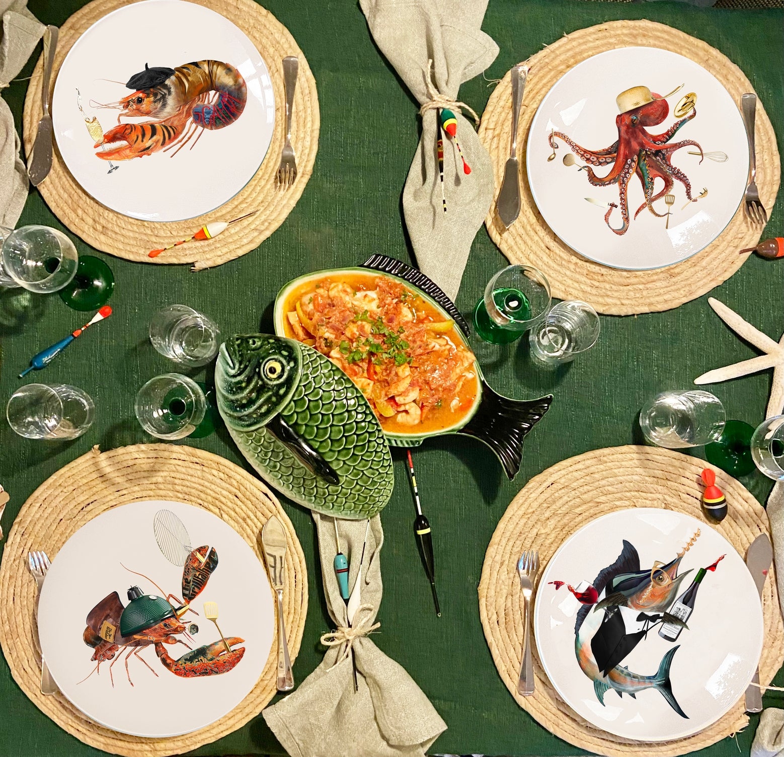 The Culinary Catch No. 1 – set of 4 dinner plates