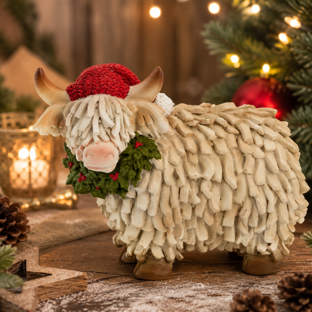 Highland Rund met Kerstmuts & Kerstkrans