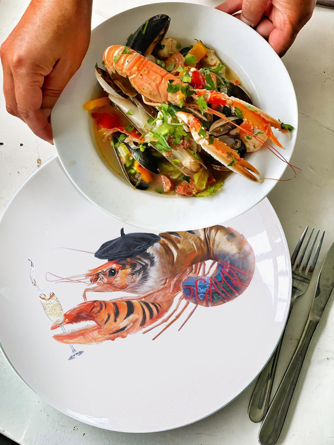The Culinary Catch No. 1 – set of 4 dinner plates