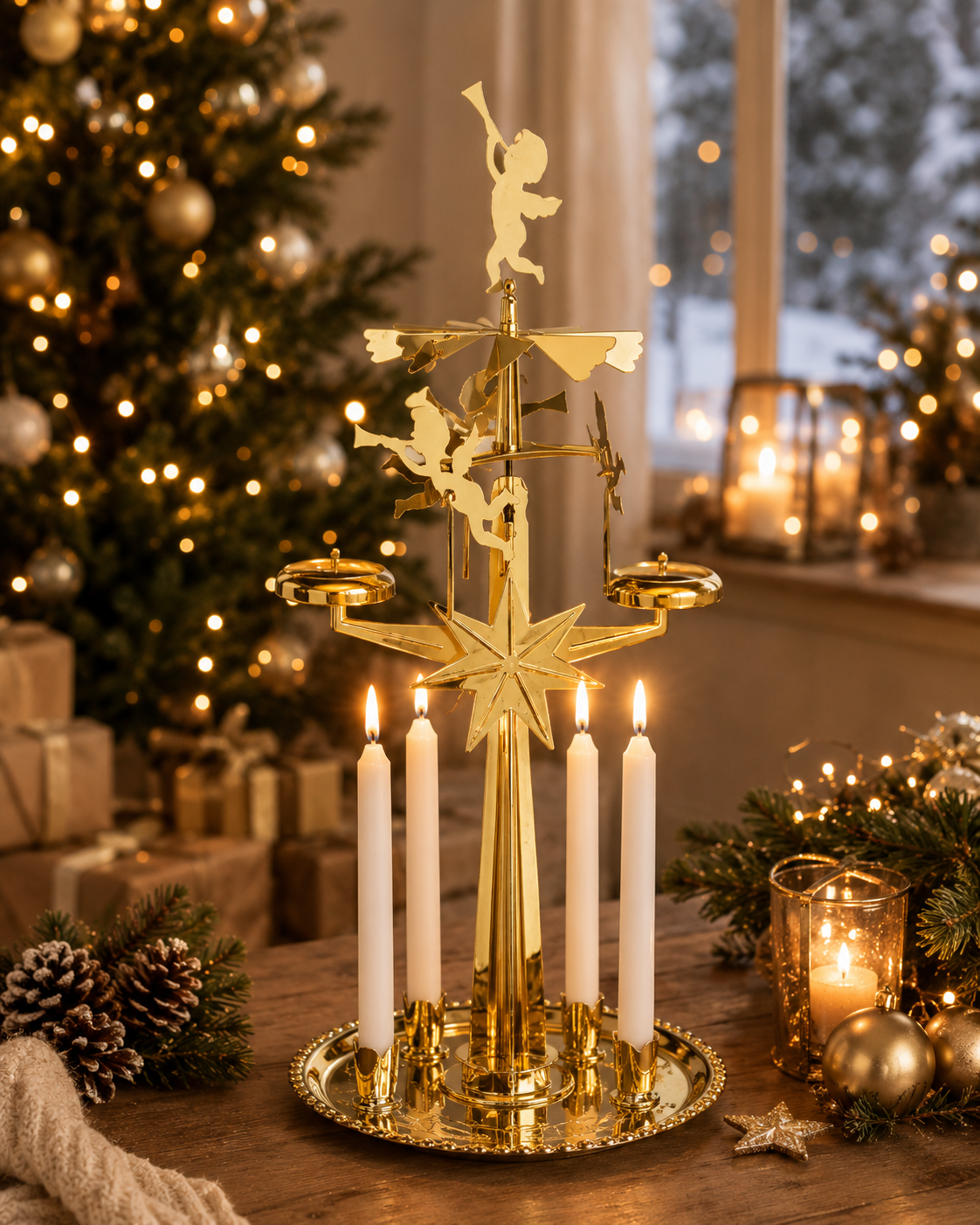 Angel Chimes – Goud | Zweedse Kandelaar met Kaarsen