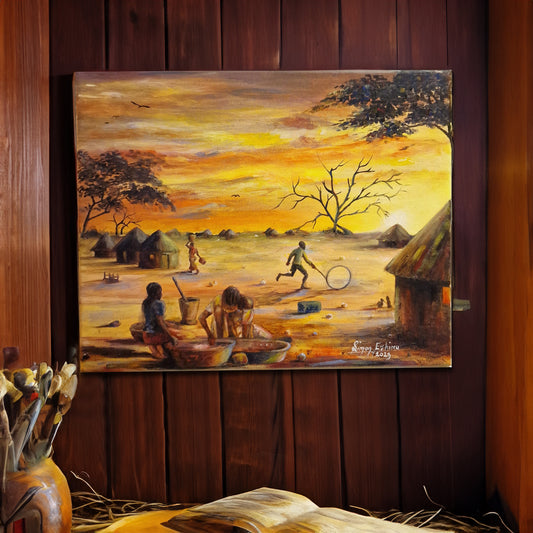 Schilderij Afrikaans dorp